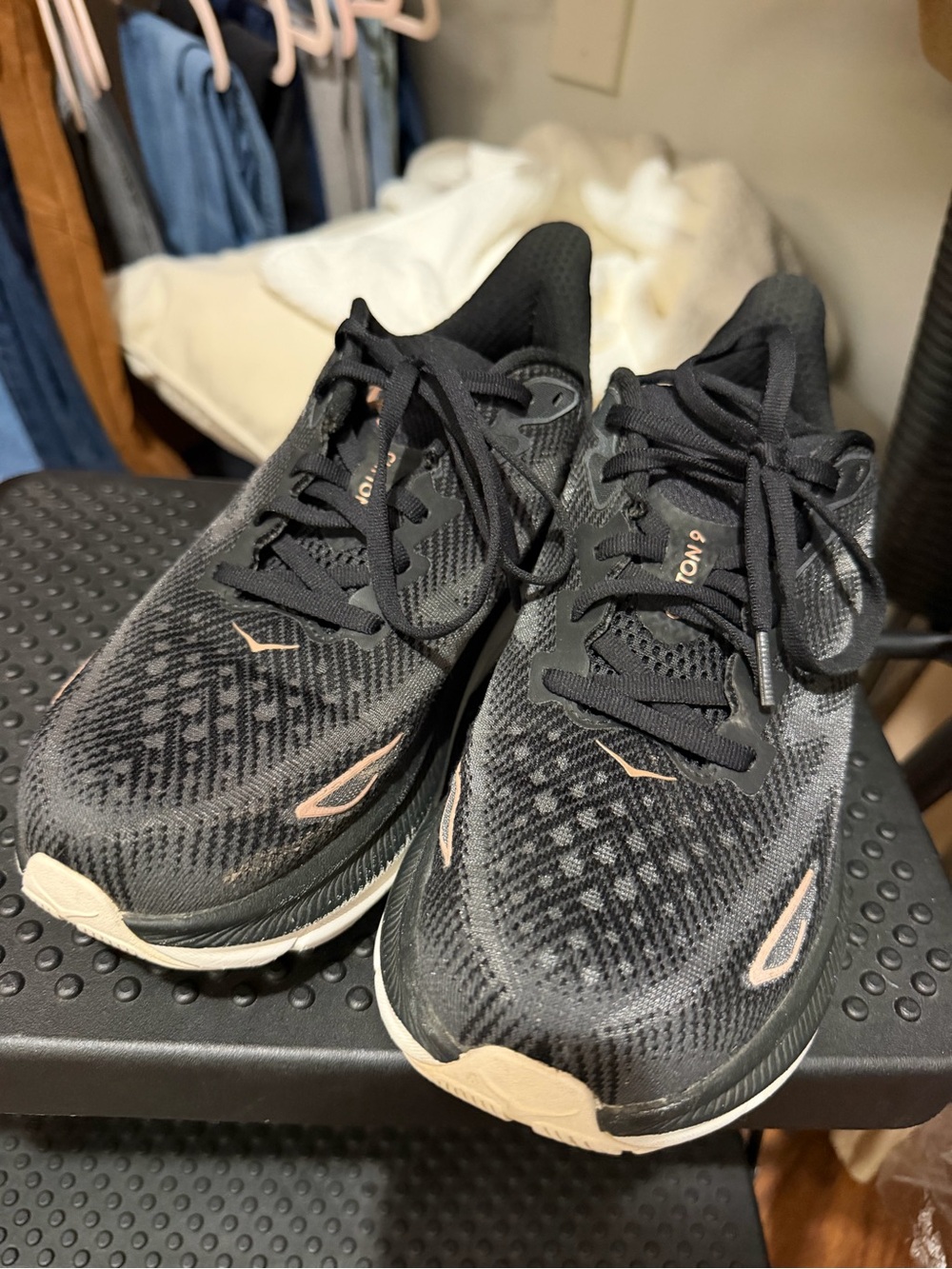 Hoka Women's Black with Rose Gold Accent Running Shoes